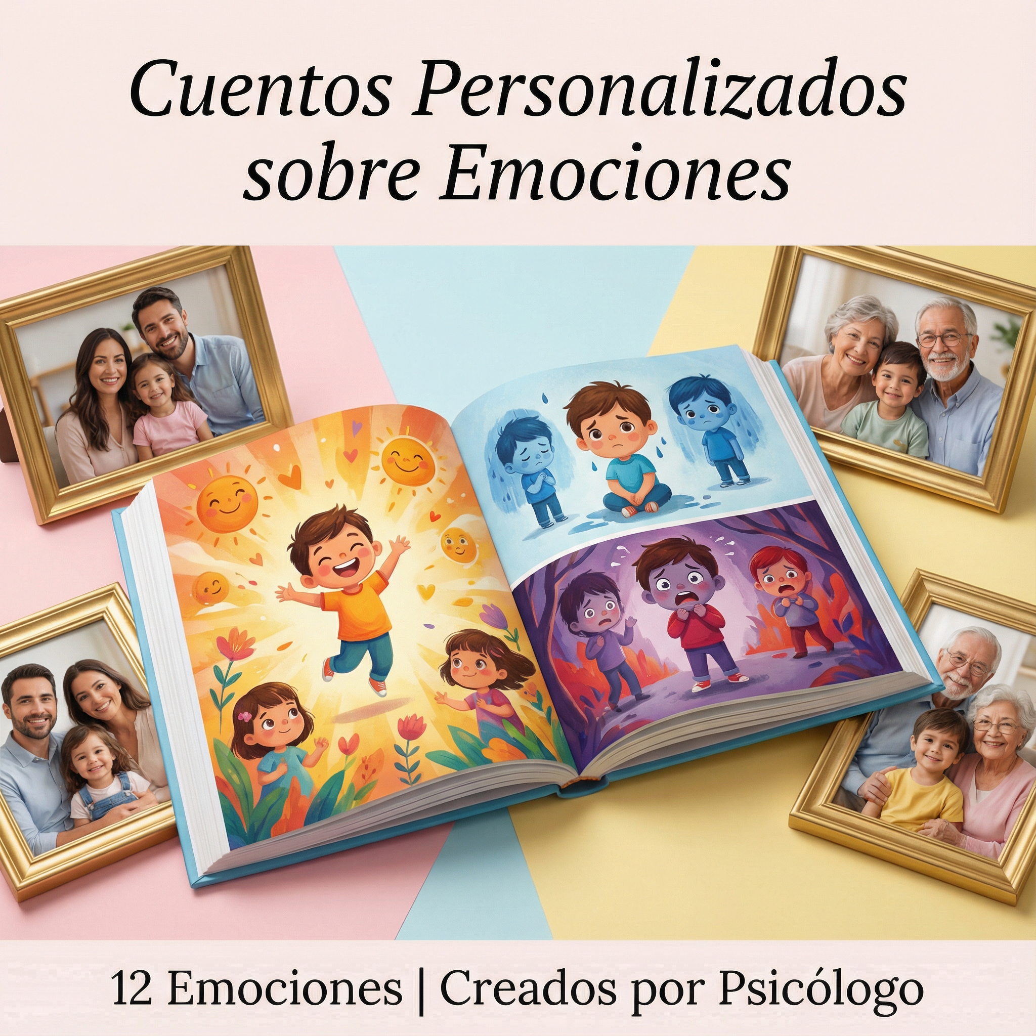 Cuento personalizado abierto mostrando emociones